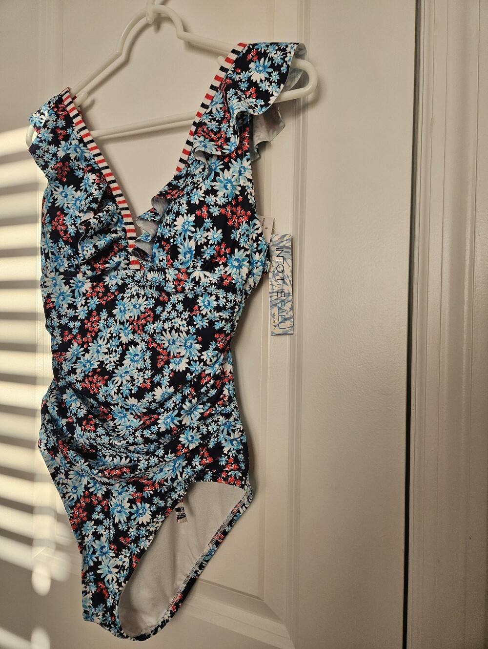 NWT Into The Bleu Garden Party Ruffle Neck One Piece Swimsuit Sz 8 Or 12
